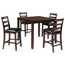 Wood of the table is in a light gray finish. Signature Design By Ashley Coviar Burnished Brown 5 Piece Dining Room Counter Table Set Standard Furniture Pub Table And Stool Sets