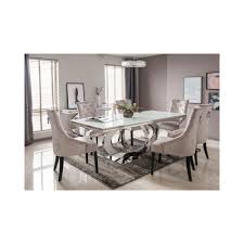 For outdoor entertaining, display vases of fresh picked flowers or pots of succulents at the center of the table. Orion White Glass Top Rectangular Fixed Top Dining Table 180cm Dining Room From Breeze Furniture Uk