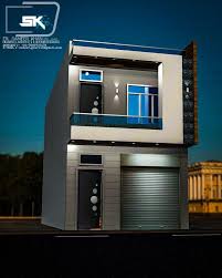 Modern House Elevation In Night Mode Modern House Design House Front Design Modern House