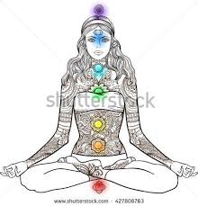 Stock Vector Woman Sitting In Yoga Lotus Pose With Tattoo Mehndi Ornamental Pattern Meditation Aura And 427806763 Jpg 450 Lotus Pose Illustration Art Projects