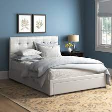 Made from birch in white finish, this bed has midbeam and slatted bed base. Red Barrel Studio Montmeny Tufted Upholstered Storage Platform Bed Reviews Wayfair