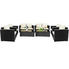 The wooden u legs with chrome metal ring. Costway 2hw65410cr 8pcs Patio Rattan Furniture Set Cushioned Sofa Chair Coffee Table Off White