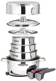 Like all magma cookware, the induction cookware sets completely nest in less than 1/2 cubic foot for convenient storage. Magma A10 360l Ind 10 Piece Gourmet Nesting Induction Cookware Set