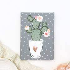 This piece is painted with an abstract background in shades of pink. Cute Floral Cactus Canvas Diy Canvas Art Canvas Painting Diy Mini Canvas Art