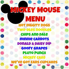 Then kelly printed, cut and glued them. Homemade Mickey Mouse Birthday Party Menu Mad In Crafts