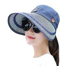 Woman Hats 15 99 Women S Wide Brim Floppy Hat Packable Straw Sun Caps Summer Uv Protection Hats With Chin Strap For Women Beach Glof Cowboy Blue