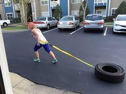 Diy Tire Sled Pull Under 30 Camy Kennedy Tire Workout No Equipment Workout Biking Workout