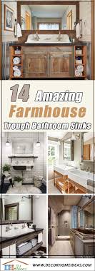 This white double sink bathroom vanity includes a couple of drawers each for storage so that you can stow away beauty products and keep the countertop clear. 14 Amazing Farmhouse Trough Bathroom Sink Designs Decor Home Ideas