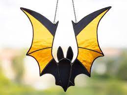 Halloween Stained Glass Bat Suncatcher Black Bat Window Hangings Halloween Decor In 2021 Stained Glass Stained Glass Designs Stained Glass Window Hanging