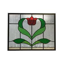 Roses tiffany style stained glass panel. 1930s Art Nouveau Rose Stained Glass Design Period Home Style