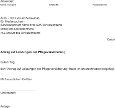 Absender Aok Die Gesundheitskasse Fur Niedersachsen Servicezentrum Antrag Auf Leistungen Der Pflegeversicherung Guten Tag Pdf Free Download