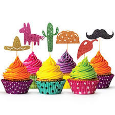 56 pieces mexican fiesta cupcake toppers, cake picks for mexican themed cactus donkey taco pepper sombrero mustache party decorations,baby shower or birthday party decor. Amazon Com Glitter Fiesta Cupcake Toppers Mexican Themed Cactus Donkey Taco Pepper Sombrero Mustache Party Decorations 24pcs Grocery Gourmet Food
