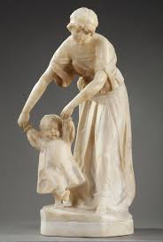 Mother hugging and kissing him. Alabaster Sculpture Depicting A Graceful Maternity Scene With A Young Mother Helping Her Baby To Walk Created By Italian Sculptor Richard Aurili 1 Arquitectura