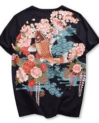 Embroidered Japanese Koi Fish T Shirt For Men Carp Tattoo Cherry Blossom Tee Xxxl Koi Fish Embroidered Tshirt Fishing T Shirts