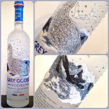 Grey Goose Vodka Bottle Decorated With Various Coloured Crystals And Glitter Decorated Liquor Bottles Glitter Bottle Liquor Bottle Crafts
