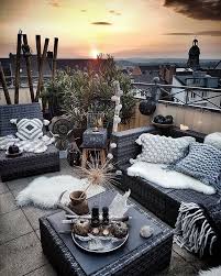 Balcony With Black Wicker Lounge Seating Coffee Table And Shades Of Gray And White Accent Pillows Accent Balcony Small Balcony Decor Balcony Decor Decor