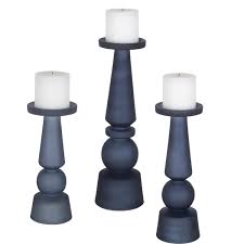 Illuminate a romantic dinner with glowing taper holders in an opulent candelabra shape, or choose a geometric candle holder set in colorful layers of marble for a. Uttermost Cassiopeia Blue Glass Candle Holders Set Of 3