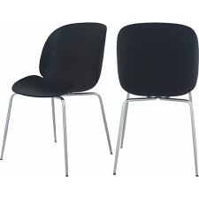 Black Mid Century Accent Dining Chair Silver Legs Set Of 2 In 2020 Black Dining Chairs Side Chairs Black And White Furniture
