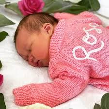 Personalised Girl 0-3 Months Hand Embroidered Knitted Cardigans, Jumpers  and Rompers.