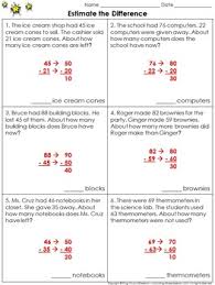 Estimate The Difference 2 Digit Subtraction Problem Solving Practice Sheets Rounding To The Subtraction Word Problems Solving Word Problems Problem Solving