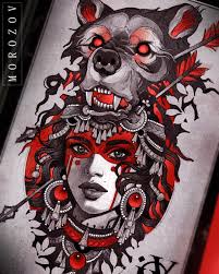 Wildgirl Digital Drawing By Vitaly Morozov Traditional Bear Tattoo Tattoos Art Tattoo