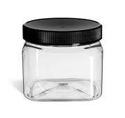 16 oz Clear PET Square Plastic Jar with Black Lid