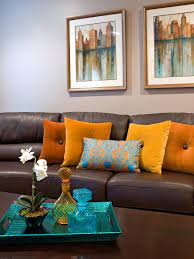 Doboxuan sofa cushion cover gray yellow red green home. Throw Pillows On Brown Leather Sofa Living Room Orange Brown Living Room Decor Living Room Grey