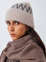 John Lewis Fair Isle Alpaca Wool Blend Beanie Hat, Natural