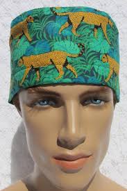 Jungle Leopard Cat Scrub Cap With a Cotton Terry Cloth Sweat Band. Hand  Made in the USA.