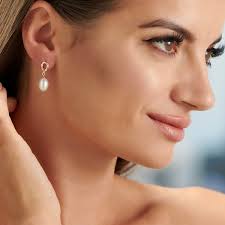 Freshwater Pearl Diamond Drop Earrings 0.14ct Diamond 18K Yellow Gold