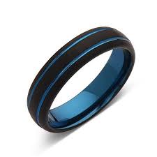 Tungsten Black And Blue Ring Blue Tungsten Wedding Band Black Brushed Tungsten Ring 6mm Mens Ring Tungsten Carbide Engagement Band Comfort Fit Black Tungsten Wedding Band Blue Tungsten Wedding Bands Mens Wedding Bands Tungsten