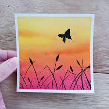 This is for beginners as it has simple steps that you repeat. Mini No 24 Sunset Watercolour Watercolor Sky Sunset Watercolor Butterfly Painting Original Painting Waterco Butterfly Painting Watercolor Sunset Painting