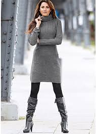 Grey Turtleneck Dress And Boots Fashion Grey Sweater Dress Winter Fashion