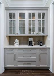 Butler S Pantry With Gray Painted Cabinets And Topknobs Bar Pulls Kitchen Cabinet Door Styles Glass Kitchen Cabinets Glass Kitchen Cabinet Doors