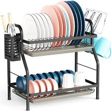 Keep your cabinets orderly by securing dishes. Buy Gslife Rustproof Dish Rack For Kitchen Counter 2 Tier Small Dish Drying Rack With Tray Utensil Holder Glass Holder Black Online In Philippines B08svzyg6s