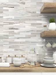 Modern White Gray Subway Marble Backsplash Tile Kitchen Tiles Backsplash Kitchen Backsplash Designs Kitchen Wall Tiles