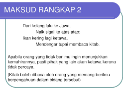 Pantun empat keratbuah cempedak di luar pagar,ambil galah tolong jolokkan,kami budak baru belajar, kalau salah tolong tunjukkanpisang emas dibawa belayar,masak sebiji di atas peti,hutang emas boleh dibayar,hutang budi di bawa mati. Pantun Empat Kerat Jenaka Dan Sindiran Ppt Download
