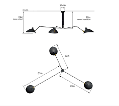 Official Dimensions For Serge Mouille Mcl R3 Ceiling Lamp Three 3 Arm Lampor