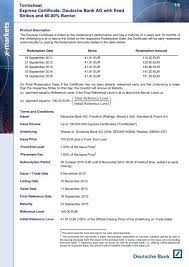 An account closing letter to the bank is a letter written by an account holder, in which he addresses the bank manager date. Termsheet Express Certificate Deutsche Bank Ag With Fixed Strikes