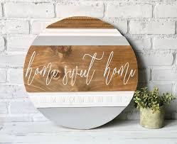 Home Sweet Home Sign Wood Round Home Decor Wood Sign Etsy In 2021 Round Wood Sign Round Decor Living Wall Decor