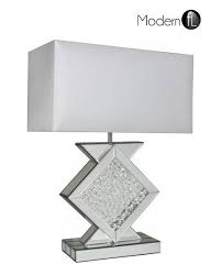 Mirrored With Floating Crystal Table Lamp Mirrored Bedside Lamp White Shade Crystal Table Lamps Mirror Table Lamp Crystal Lamp