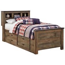 It includes two nightstands and one bed, all made from a blend of solid and engineered wood in a neutral hue. Kids Teens Adams Furniture