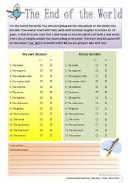 The End Of The World Survival Game Worksheet Free Esl Printable Worksheets Made By Teachers Survival Games Survival End Of The World