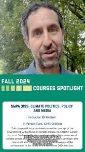 Are you looking for a class to fill up your Fall schedule? 🌍 SMPA’s newly  announced Ted Turner Professor of Environmental Media, Eli Kintisch, is  teaching a brand new course this Fall titled “Climate ...