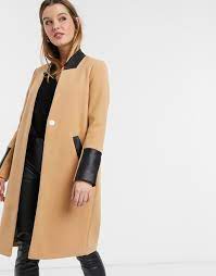 See more natural long coats. River Island Collarless Coat In Camel Asos