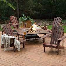 By hanover (30) $ 1899 00 /set. 5 Piece Dark Amber Deluxe Adirondack Chair Natural Wood Burning Fire Pit Chat Set New Furnished Home