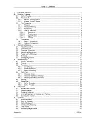 The company's competitiveness rests on the founder's experience, business skills, relationships, and enthusiasm. Marketing Plan Table Of Contents Sample Plan Llc