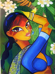 Frangipani Acrylics On Canvas Indian Woman Painting Indian Folk Art Rajasthani Art Madhubani Art