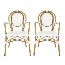 Safavieh Rosen White Stackable Aluminum Wicker Outdoor Dining Chair 2 Pack Pat4014d Set2 The Home Depot Outdoor Dining Chairs Outdoor Dining Wicker Dining Chairs