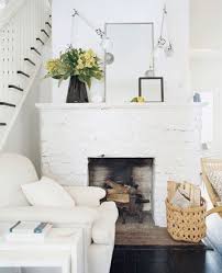 Source Unknown White Rustic Eclectic Vintage Modern Living Room With White Brick Fireplace White Brick Fireplace Home Vintage Modern Living Room